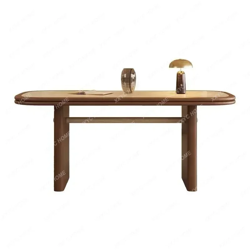 XXMedieval Travertine Rock Slab Solid Wood Dining Table And Chair Combination Household Dining Table Rectangular Black Walnut