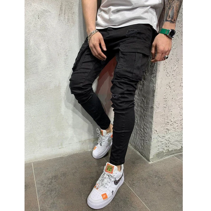 High-quality Black Cargo Jeans Elastic Slim - Image 6