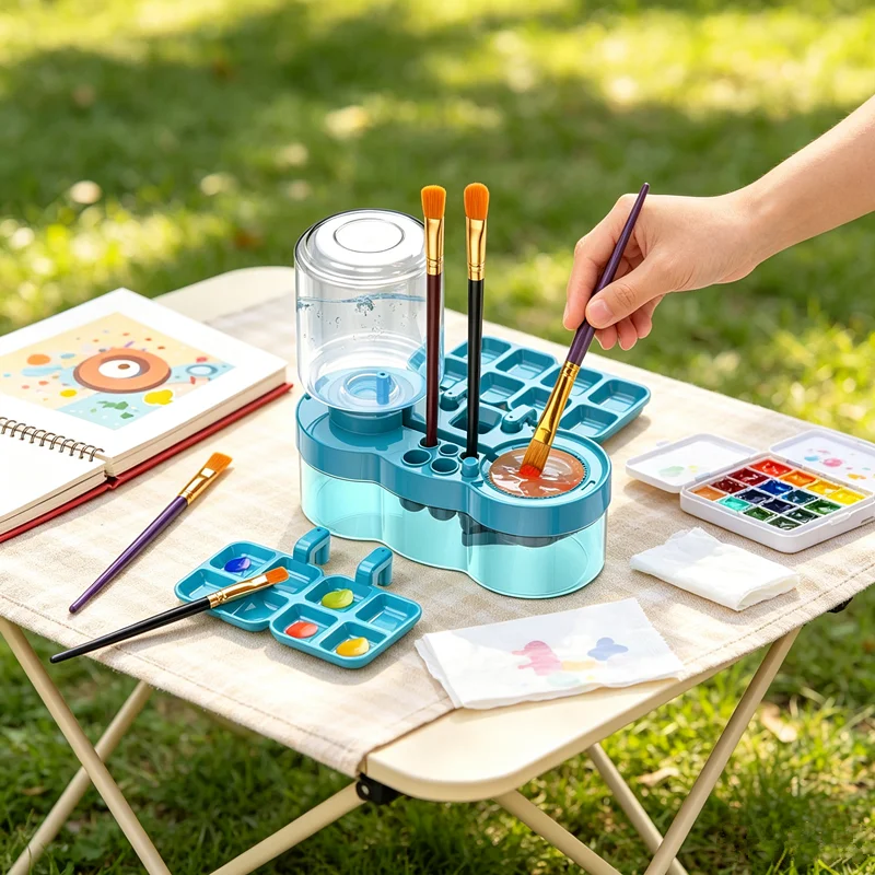 Creative multifunctional brush bucket with handle, oil painting palette, painting tools, art supplies