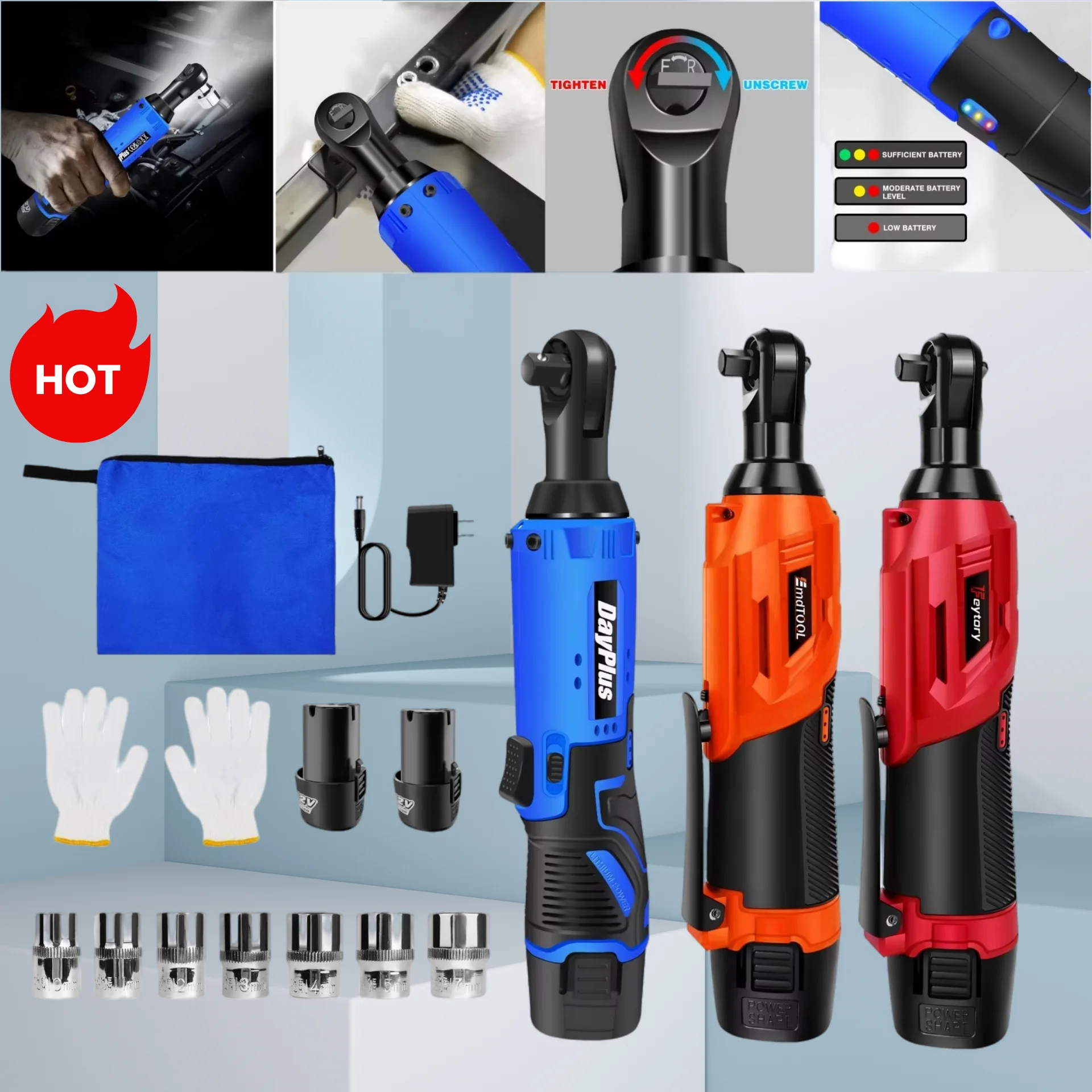 12V/18V Electric Ratchet Wrench Set 3/8