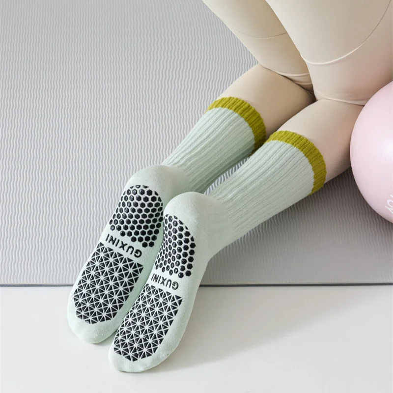 Yoga Socks Women Indoor Floor Silicone Non-slip Pilates Socks Color Matching Cotton Professional Gym Fitness Dance Sports Socks