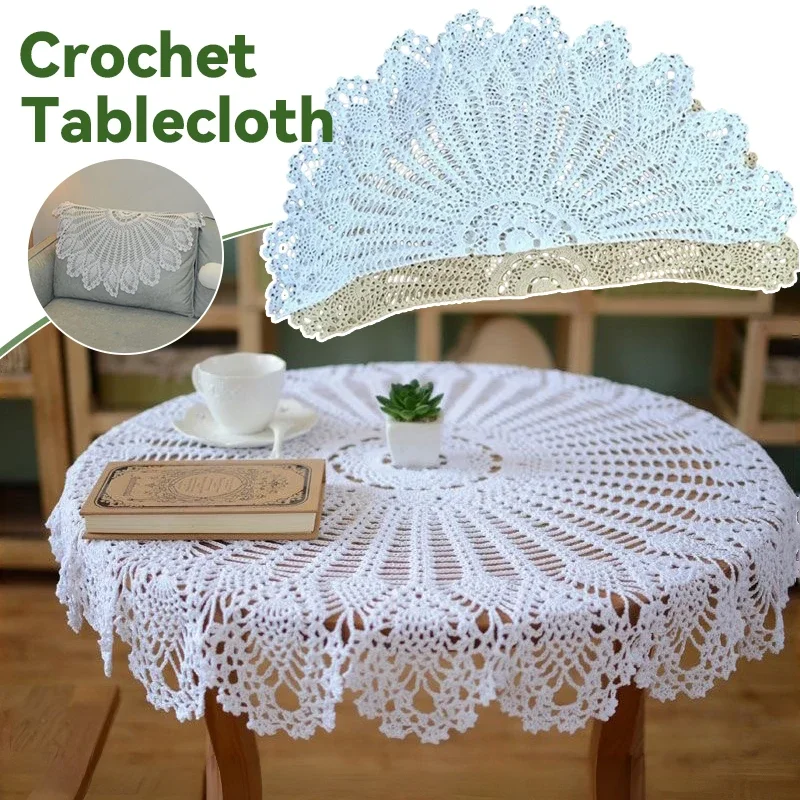 yesHandmade Crochet Table Cloth Vintage Lace Tablecloth Embossed Round Placemat Kitchen Dining Table Cover Mat Pad Home Decorati
