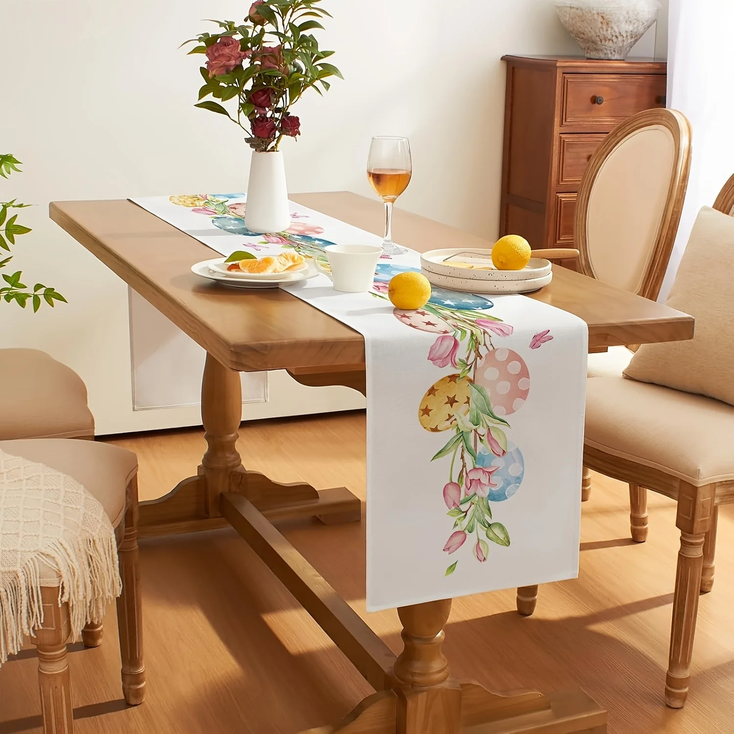 1 pc Easter Egg Floral Table Runner 2D Single Print Watercolor Home Decor Elegant Accessory Festive Functional Holiday-Themed