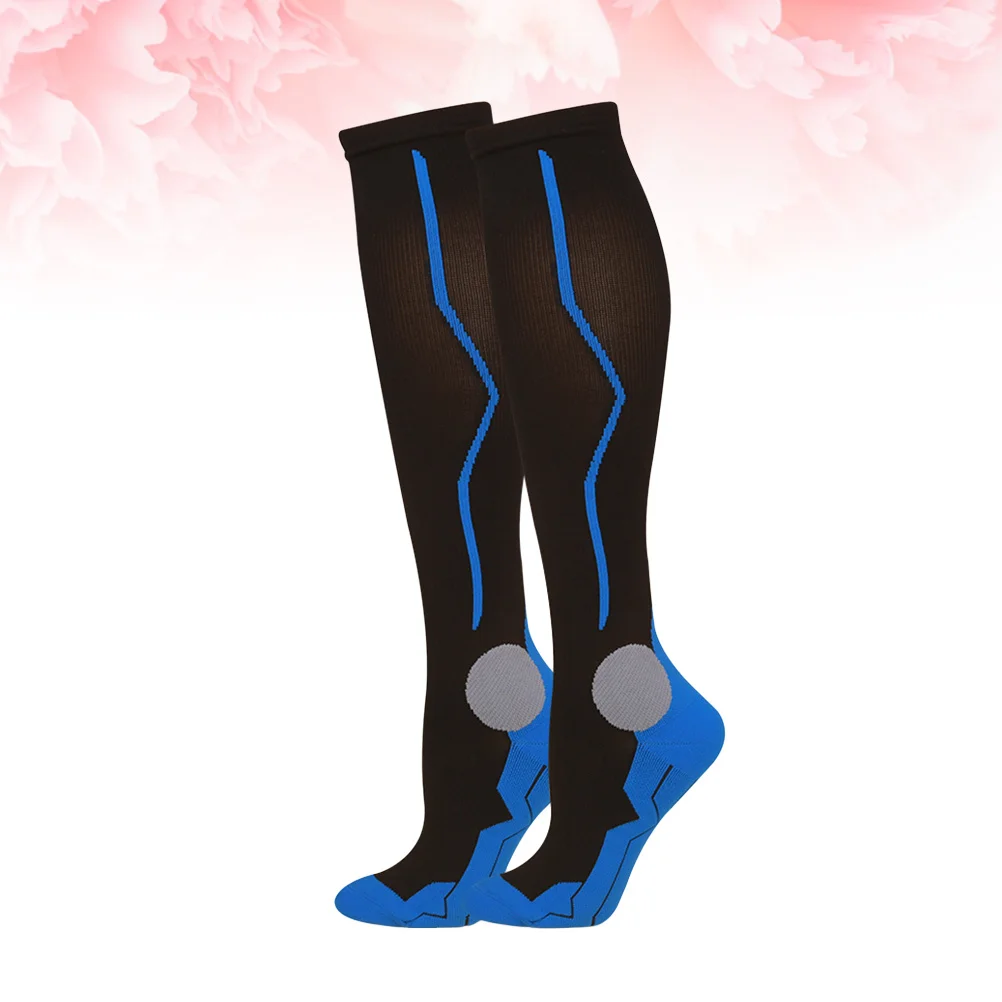 1 زوج ماراثون الجري جوارب ضغط تنفس دعم دائم ل الدوالي الإغاثة الساق حامي الضغط جورب الأزرق L #3