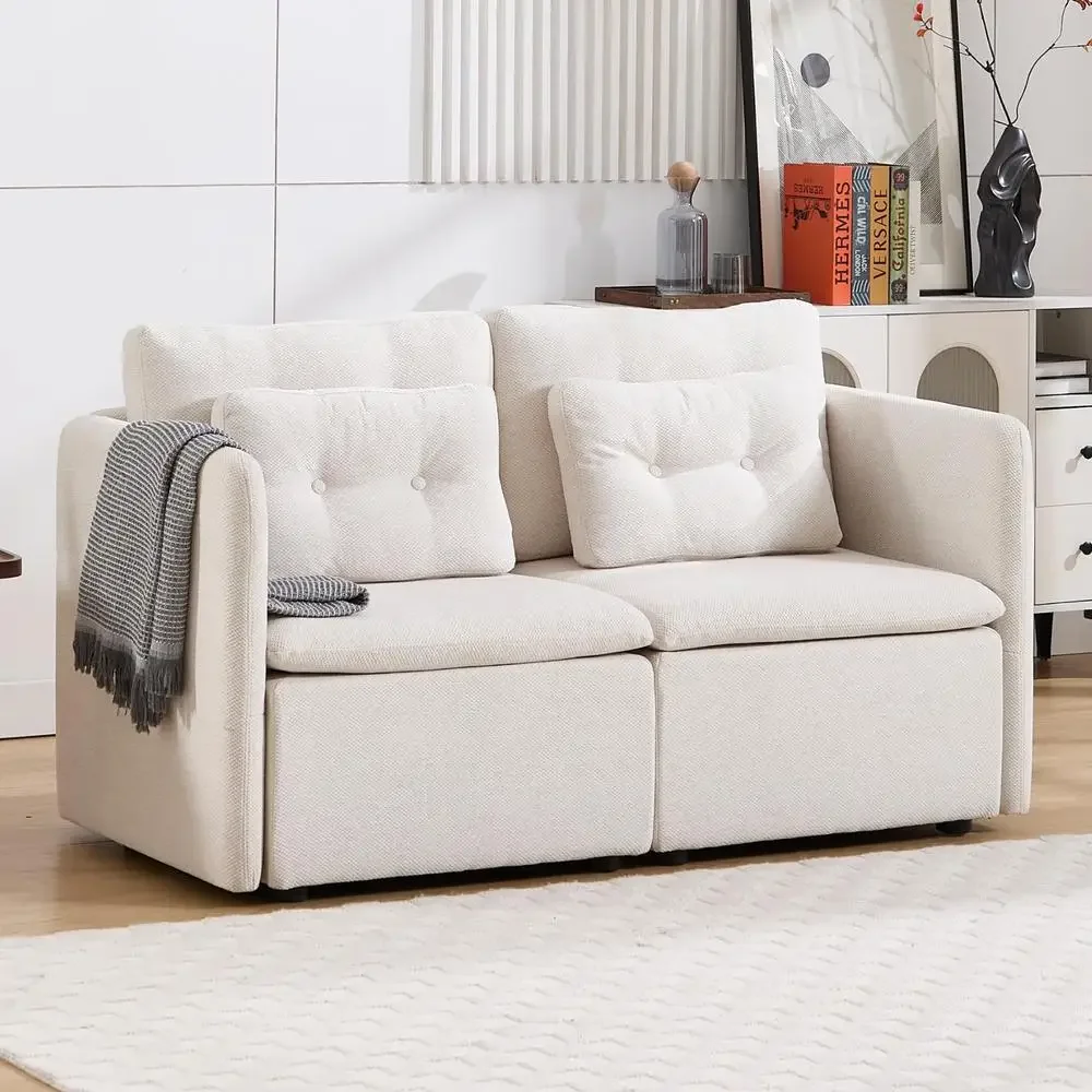 Modern Chenille Convertible Loveseat Sofa Comfort Sleeper Couch with Pillow Small Spaces