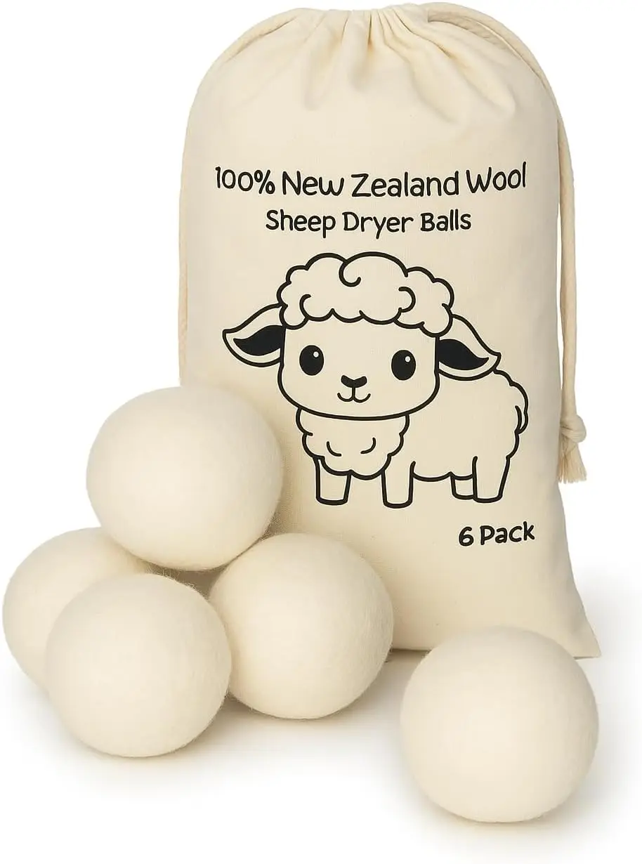 Eco-Friendly Wool Dryer Balls, Pack of 6 - Replaces Fabric Softener, Reduces Wrinkles & Drying Time