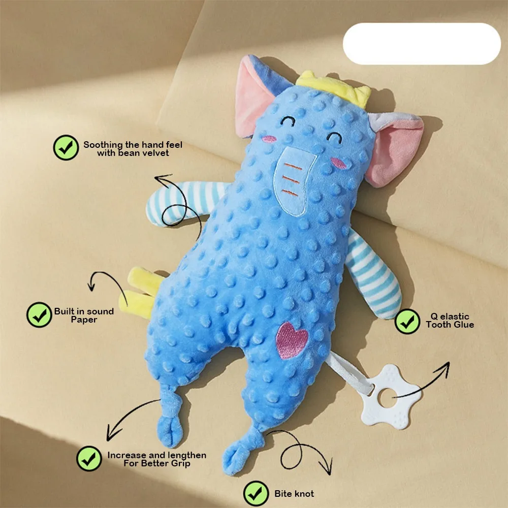 ตุ๊กตาผ้ากำมะหยี่รูปสัตว์น่ารัก พร้อมที่กัดสำหรับเด็กทารก ปลอดภัยสำหรับเด็กเล็ก