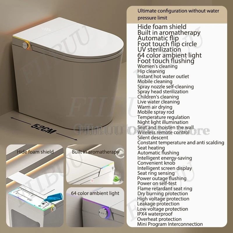 Langwerpig slim toilet Ingebouwde bidetwatertank Geen waterdruklimiet Multifunctioneel intelligent LED-display Kort toilet