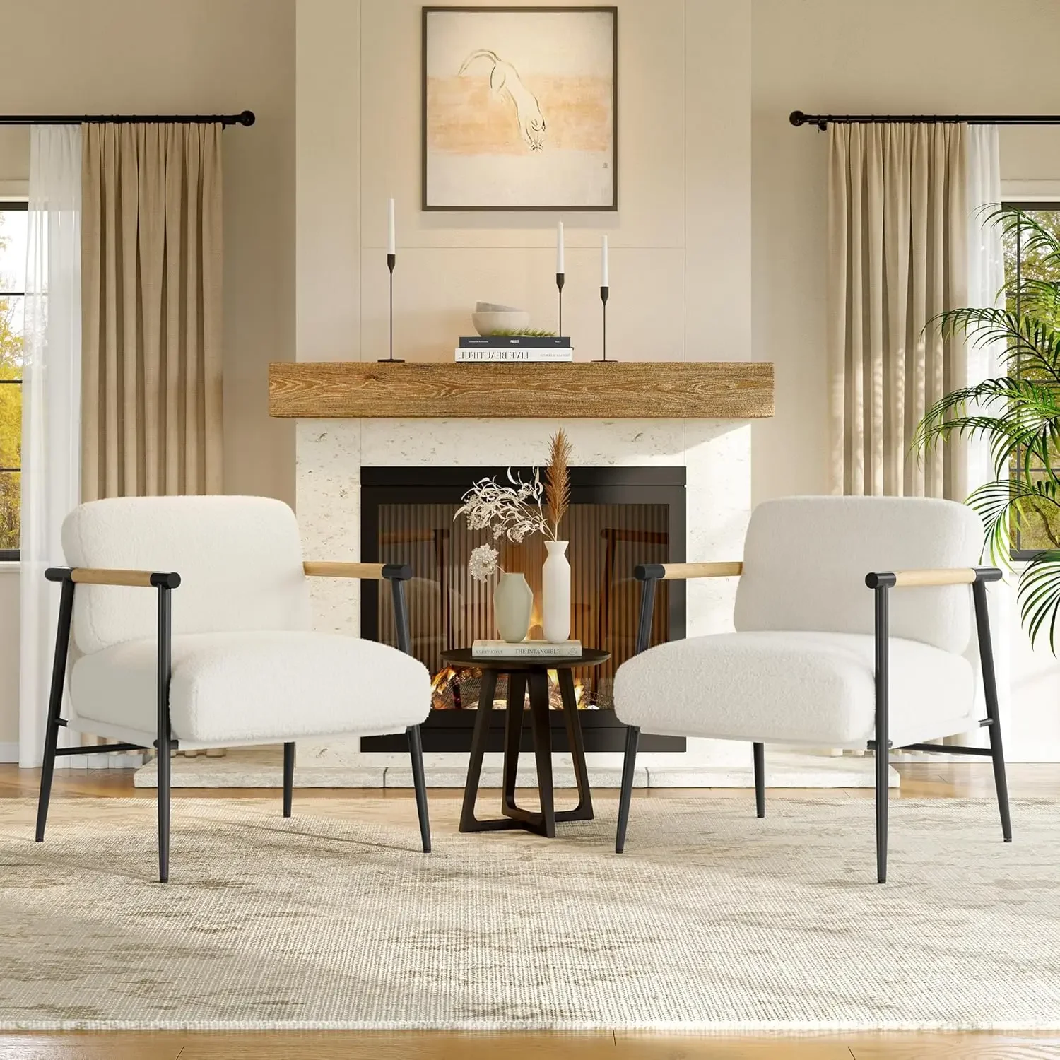 

Garvee Modern Padded Relax Armchair Sherpa Teddy Textile: Mid Century Style Integrated Armrests Support Home Furniture Framework Companion Component Component Bundle Inside Living Room Bedroom Layout Framework