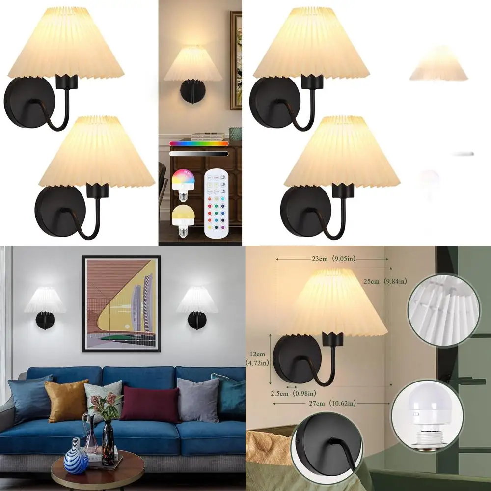 

Пара настенных бра со светодиодной подсветкой RGB на батарейках, классический черный цвет для спальни, гостиной и других (2 лампочки)