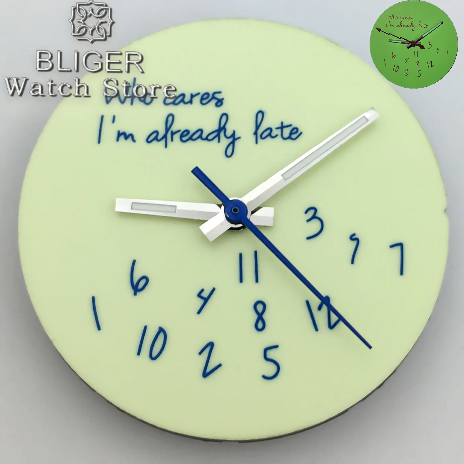 BLIGER High Quality C3 Green luminous Hands and Watch Dial Set 29mm DIY Watch Faces Fit NH34 NH35 36 ETA2824 36 PT5000 Movement