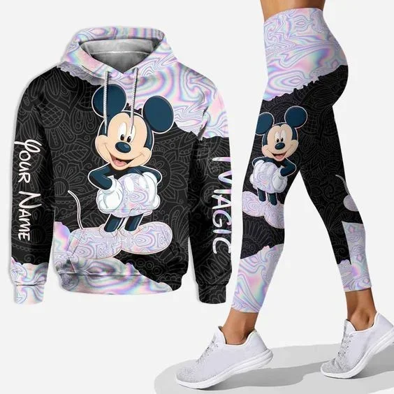 Mickey Mouse Hoodie e Leggings Terno para Mulheres, nome personalizado gratuito, Diseny Minnie Hoodie, Yoga Pants, Sweatpants, conjunto de treino da moda