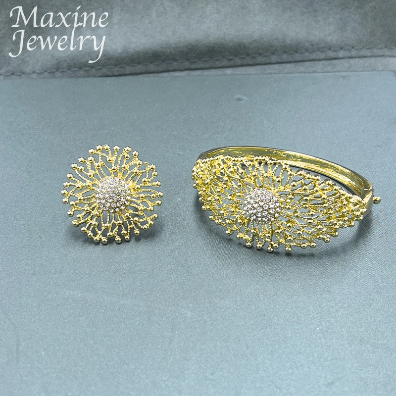 Luxury Original 18K Gold Plated Jewelry Set for Women Trendy Golden Necklace Earring Bracelet Ring Party Dubai Wedding Gifts