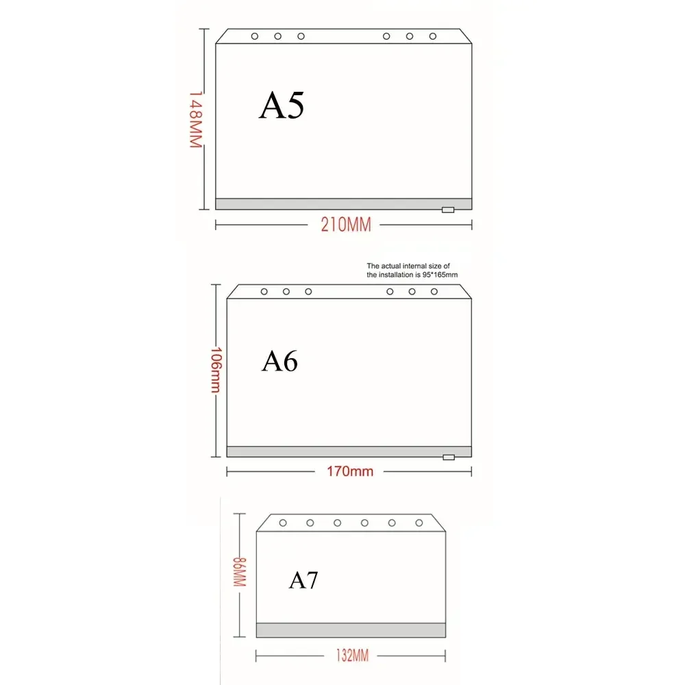 Bolsa de PVC impermeable para archivador de documentos, piezas de carpeta para cuaderno de 6 anillos, 12 carpetas con cremallera, A5, A6, A7