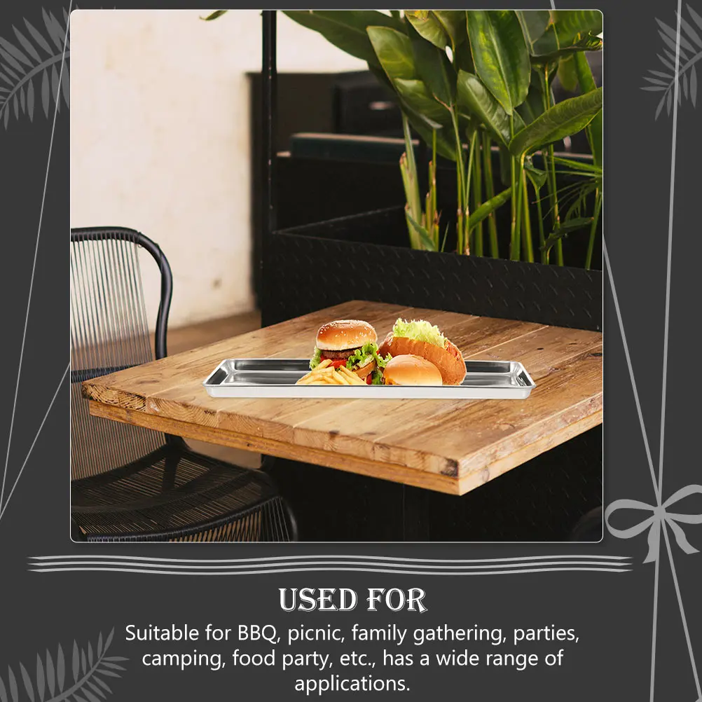

Stainless Steel Rectangular Tray 2PCs Food Storage Dessert Plate BBQ Serving Polished Edge Kitchen Party Buffet Dish