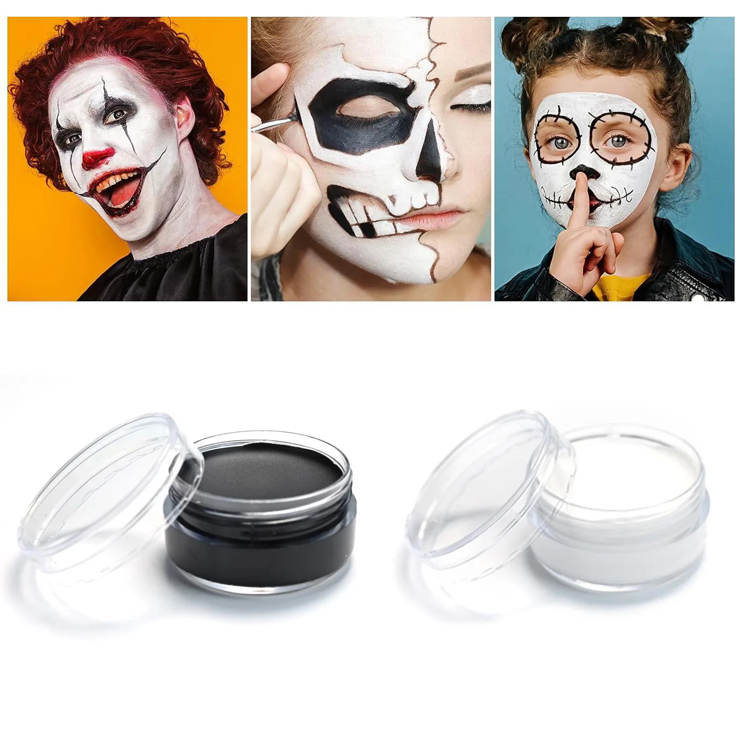 White Black Red Face Body Paint,Adult Oil Body Paint Set, Clown Vampire Skeleton Role Play Halloween Makeup