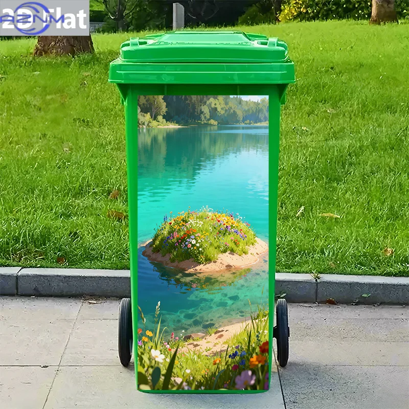 1pc Vibrant Floral Island by Clear Lake Themed PVC Self-Adhesive Waterproof Removable Trash Bin Sticker, Ideal for Wall Decora