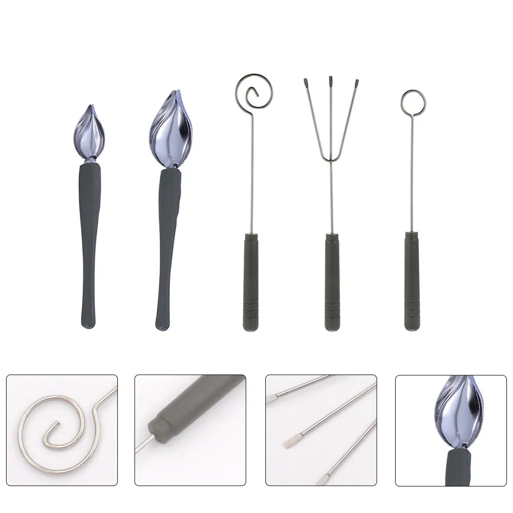 1Set Stainless Steel Chocolate Dipping Set Sauce Drawing Spoons Forks Portable Baking Decorating Kitchen Accessories