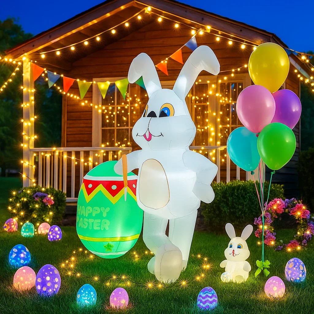 6.8FT عيد الفصح احتفالي أرنب قابل للنفخ على الفطر ديكور المدمج في أضواء LED فناء Airblown ساحة زخرفة عيد الفصح نفخ #2