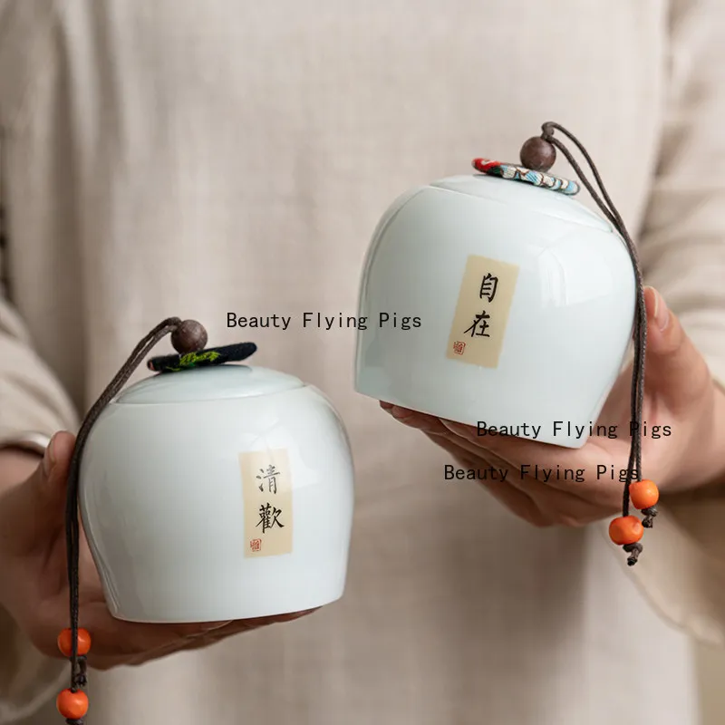 Chinese Ceramic Tea Can Sealed Moisture-proof Container Kung Fu Tea Jar Chinese Tea Ceremony Accessories Fragrance Powder Jars