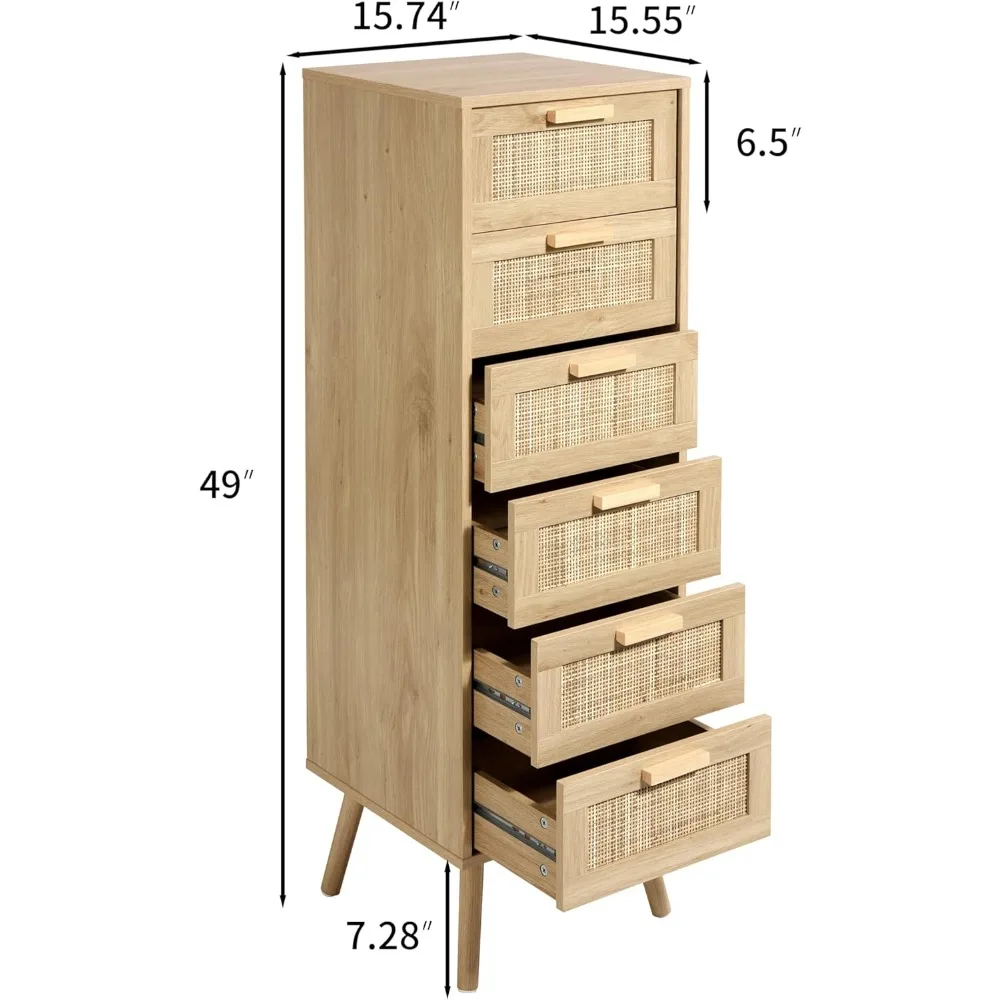 cassettiera in rattan per camera da letto, cassettiera alta con 6 cassetti decorati in rattan fatti a mano, cassettiera piccola per soggiorno, clo
