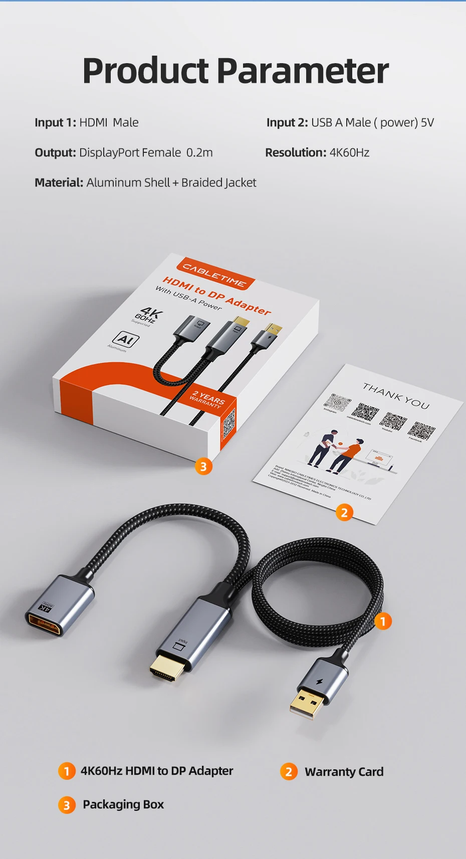 Cable time HDMI zu DP Kabel adapter 4k 60Hz Displayport Konverter Video Audio für Xbox TV Monitor Projektor Schalter PS4/5 Laptop – Detail 7