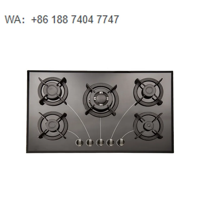 5 Burner Black Tempered Glass Gas Cooktop, Sleek Built-in Design, Easy Clean Surface for Modern Minimalist Kitchen