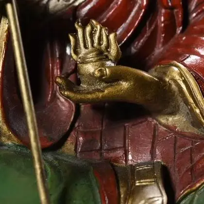 Old Xizang Folk Collection  Old Bronze Painted Cinnabar Ksitigarbha Bodhisattva Sitting Buddha Platform Amitabha Worship Hall
