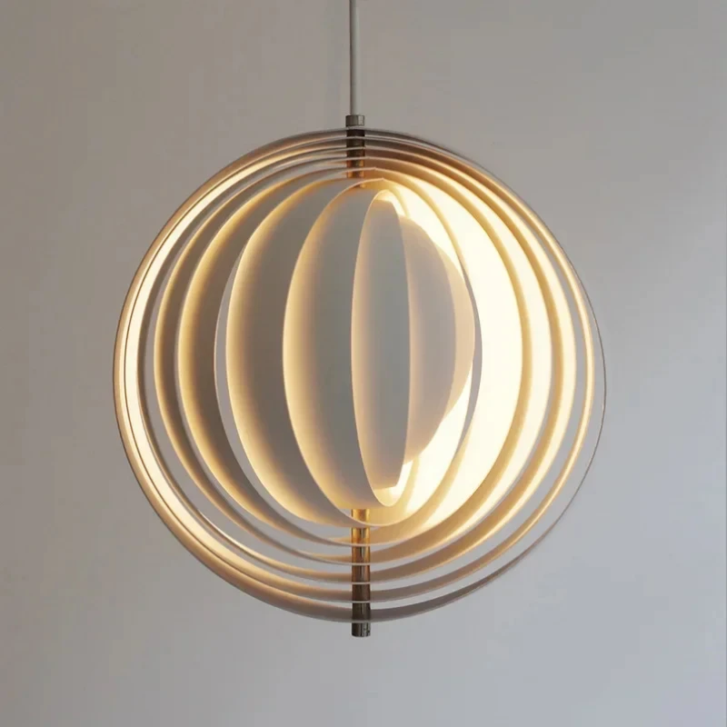 Nordic Revolving Circular Moon Pendant Light Wood Home Decor Chandelier Living Dinning Bedroom Bar Corridor Hanging Lamp