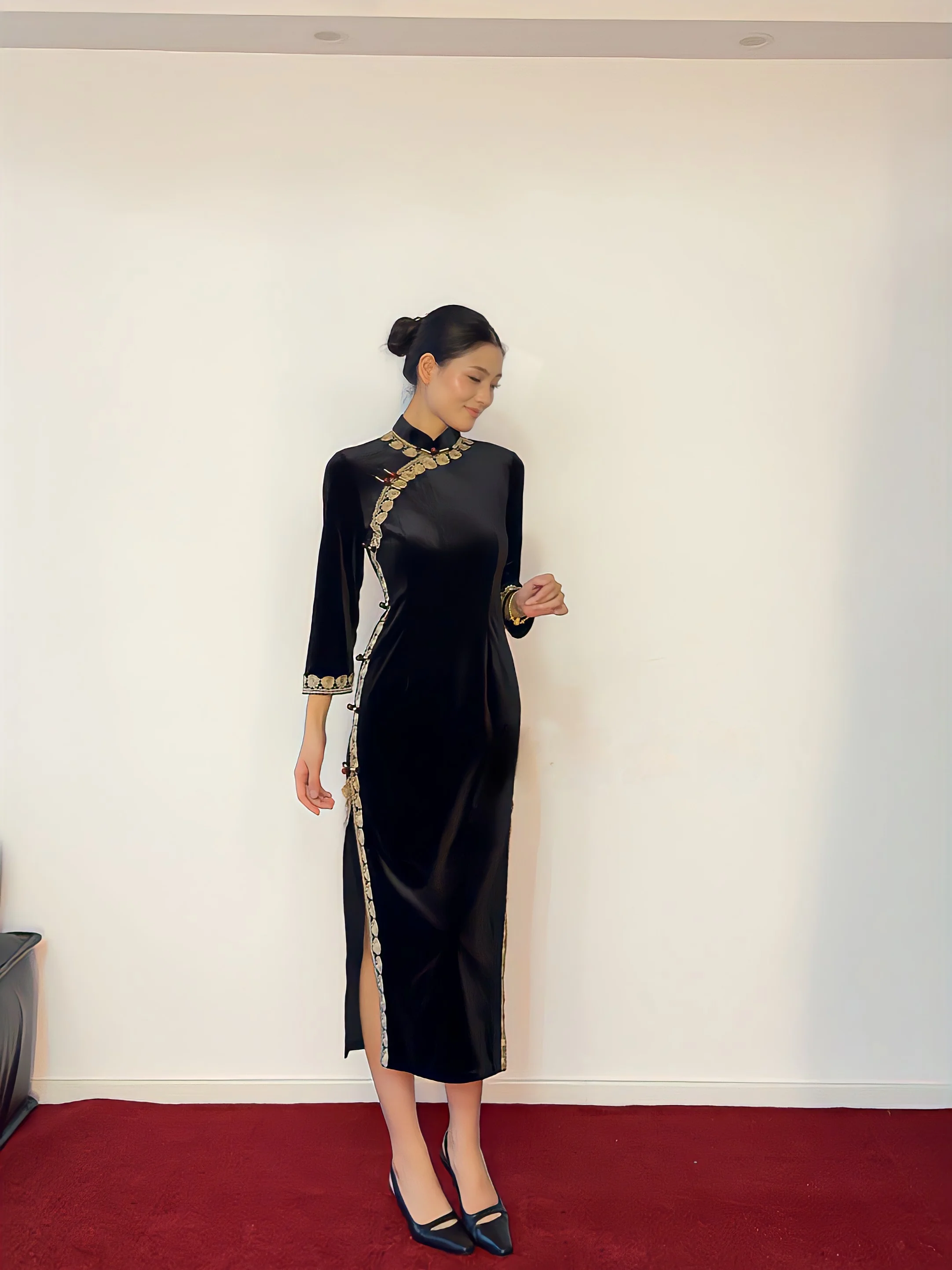 

Комплект женской модной одежды Qingdu u Lang One Generation Master: имитация меха, бархат, пэчворк, на каждый день, осень-зима