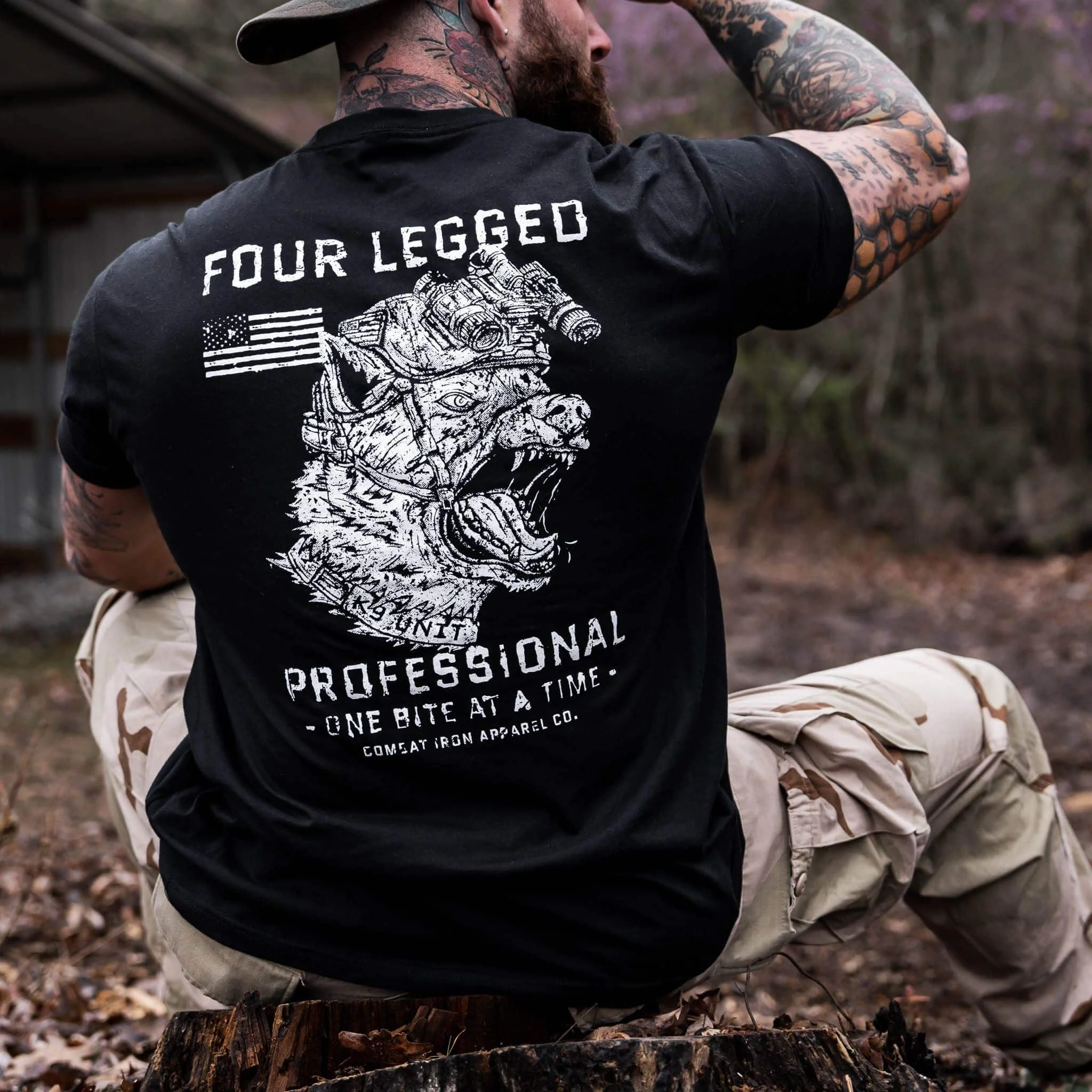 Four Legged Professional K9 Dog Training Men's T-Shirt - Combat Iron Military T-shirt - Suitable for Sports Wear Pure Cotton