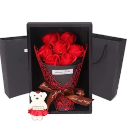 Valentijnsdag Kunstbloemen 7 Roos Zeep Boeket Geschenkdoos Teddybeer Bloem Creatief Valentijnsdag Cadeau Woondecoratie