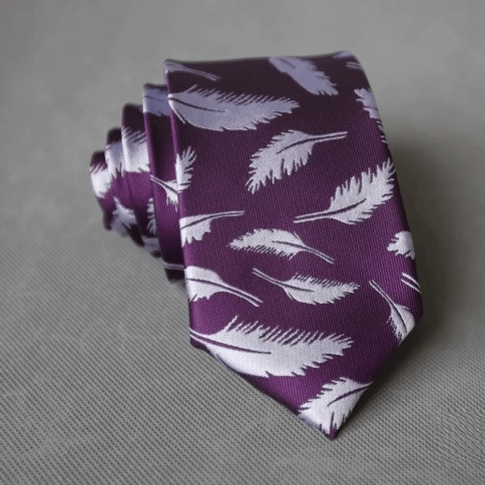Flower Feather Wedding Men Tie Red Blue Green Geometric Pattern Business Neckties Leaves Design 7cm Width Groom Cravat