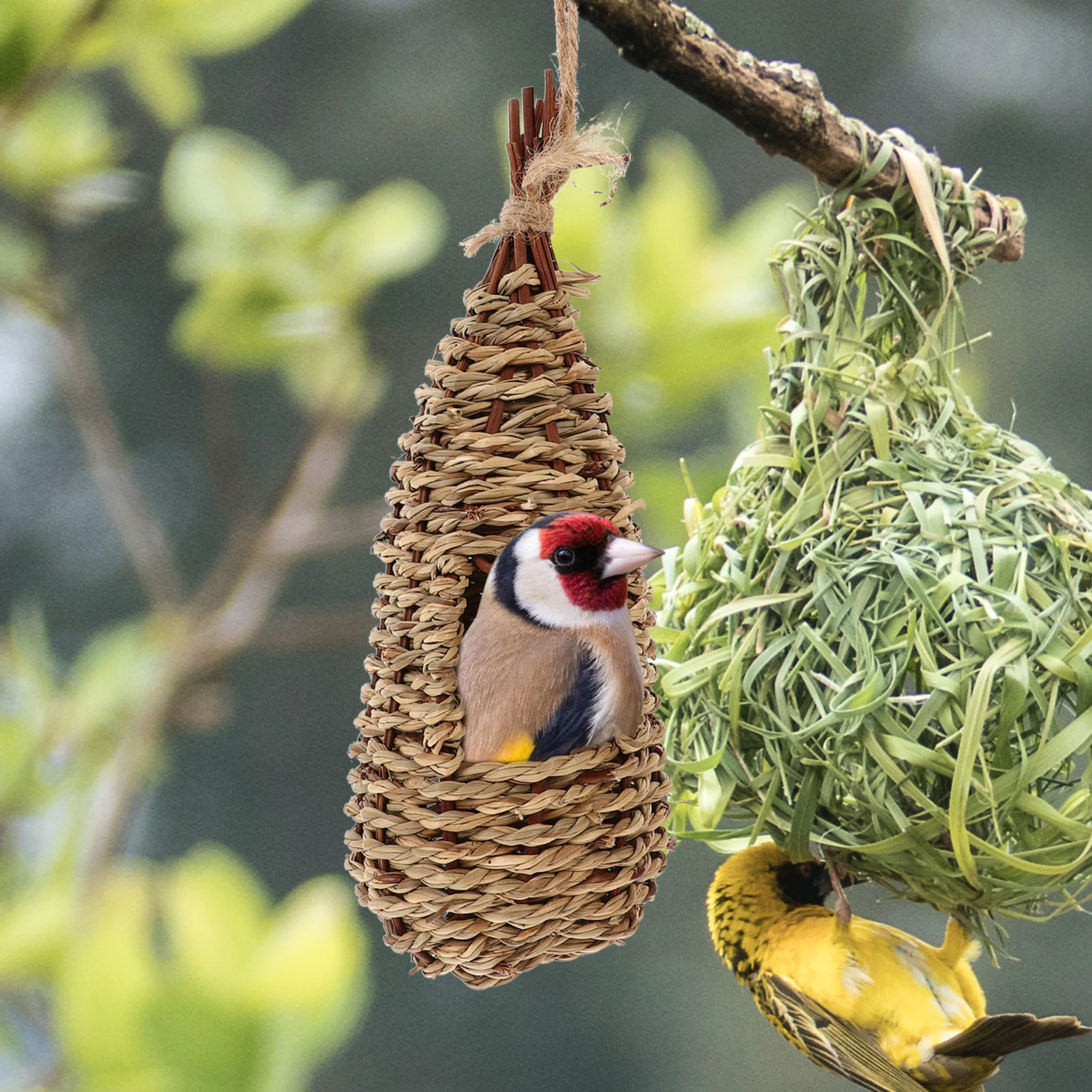 

3pcs Straw Bird Nest Cages Outdoor Decor Birdhouses Breeding Warm H Woven Hanging Balcony Porch Natural Material