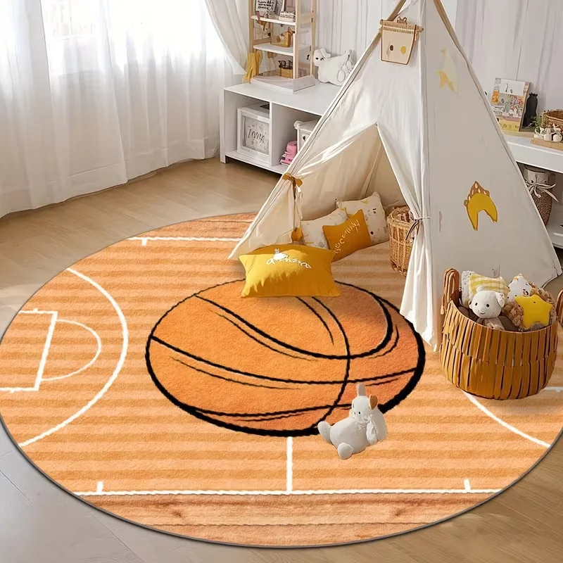 Basketball-Themed Round Area Rug Gift Man's Cave Game Room Decor  Room Decor Rug Swivel Chair Noise-reducing Floor Mat