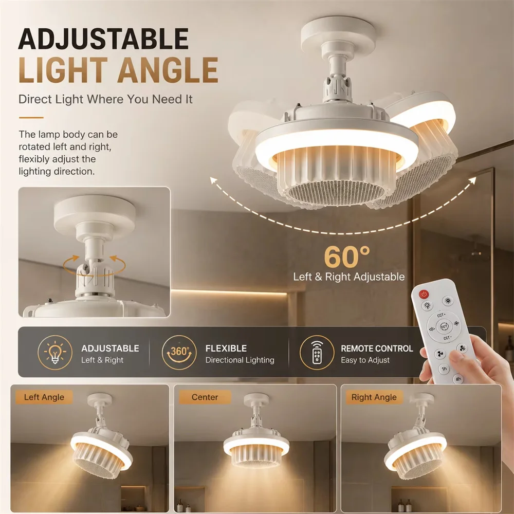 E27 Heizlüfter mit Licht 600W Ganzhausheizung Warmluftlampe mit Fernbedienung und Dimmfunktion, Spiralförmiger Elektrischer Deckenventilator mit Licht – Detail 3