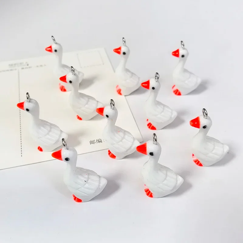 10pcs Miniature White Goose Duck Resin Charms Geometric Animal Cute Pendant Accessory DIY For Earring Necklace Jewelry Make