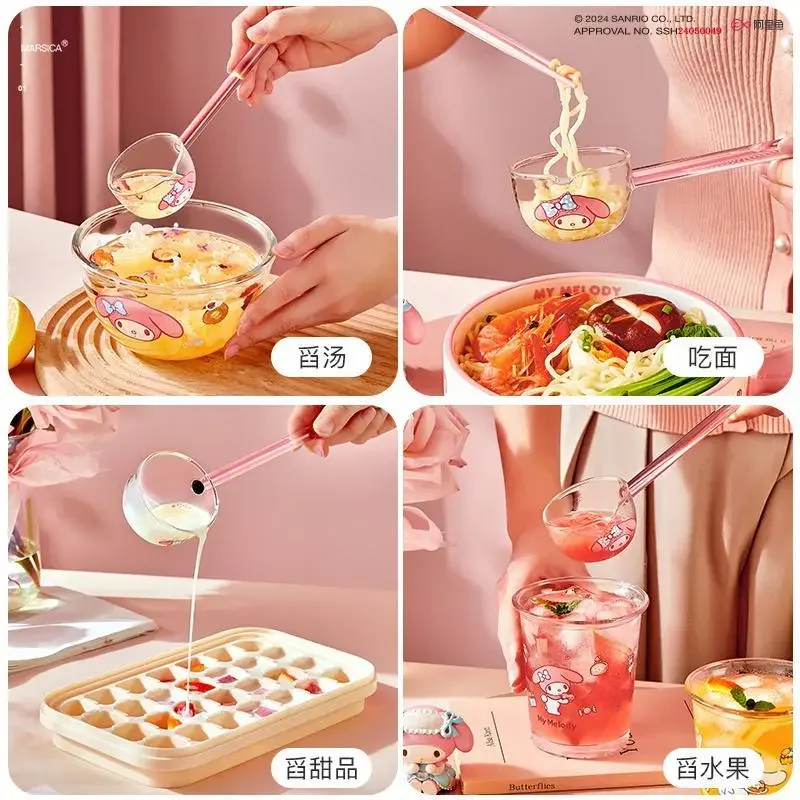 Sanrio Hello Kitty My Melody Anime Kawaii Ins Glass Soup Spoon Cute Cinnamoroll Household Large Drink Soup Spoon Tableware Toys