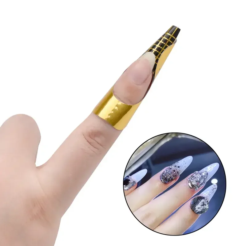  200Pcs Golden Nail Forms, Double‑Thick Sticker Nail Extension Forms for Acrylic Gel Nail Art Salon DIY