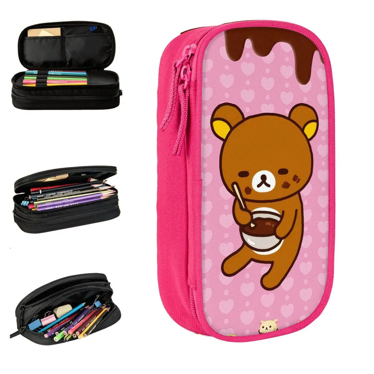 

Пенал с рисунком Rilakkuma, держатель для ручек, сумки для девочек и мальчиков, большая вместимость, школьный пенал на молнии для студентов