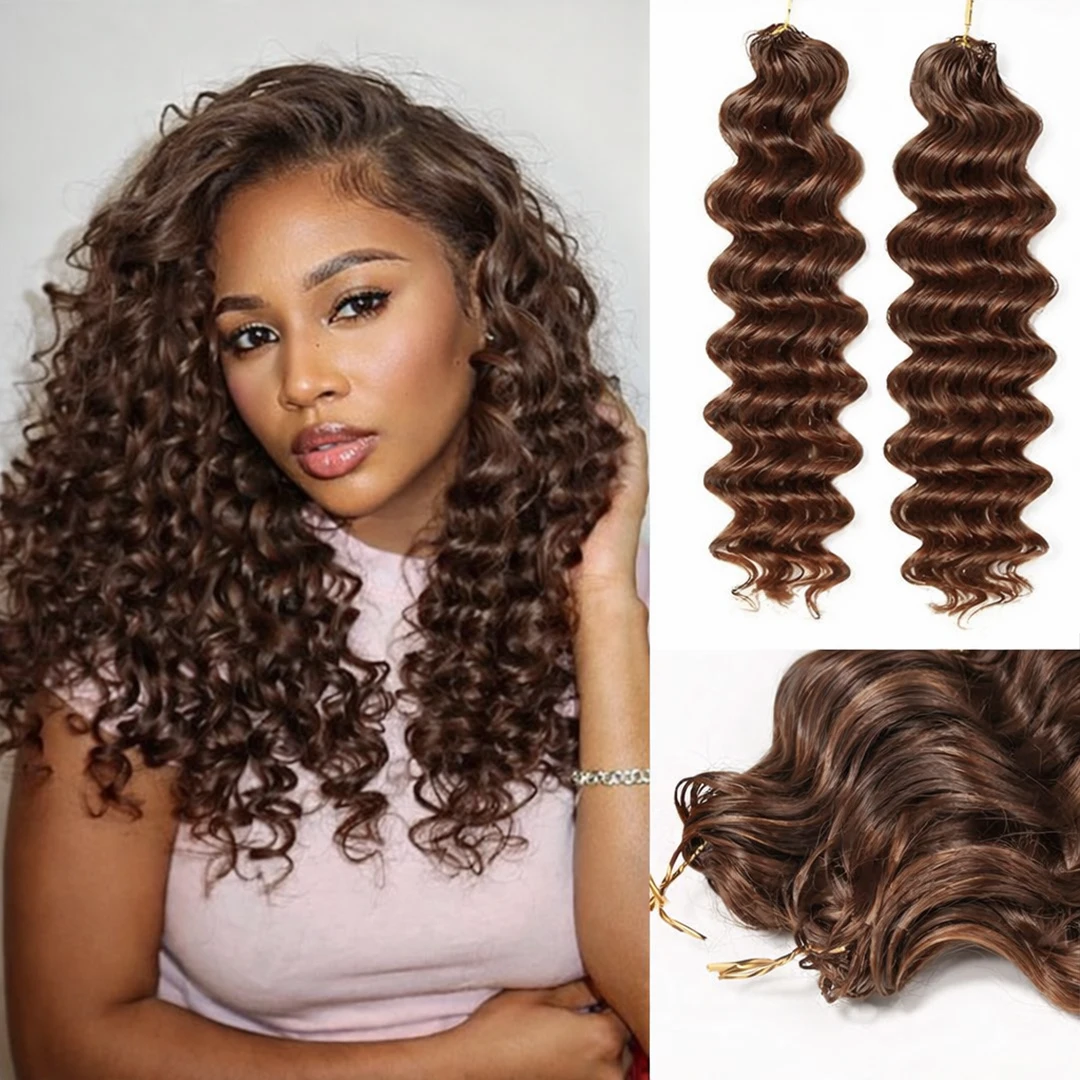 Chocolate Brown Deep Wave Feather Crochet Human Hair Extension Knotless  Curly Braiding Boho Hair Miracle Knots Pre-Separated