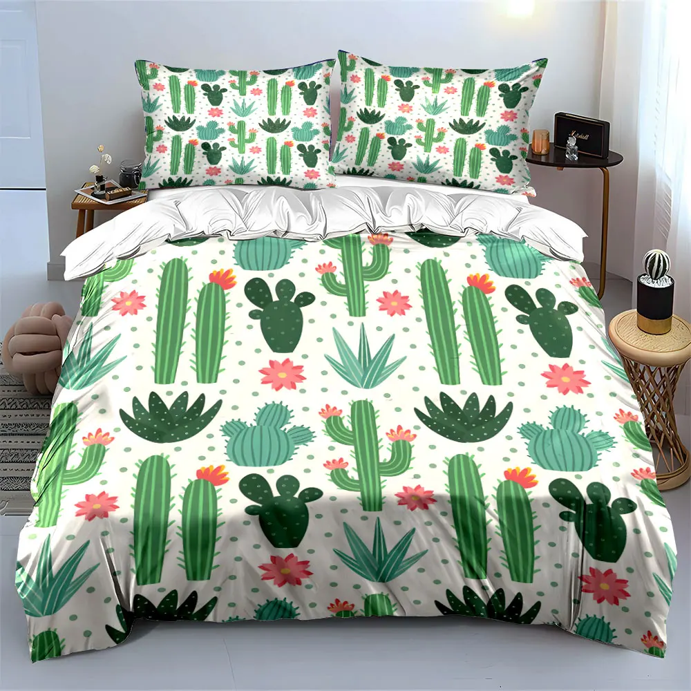 Colorful cactus and floral pattern background Bedding set 3PC 1 duvet cover 2 pillowcases adult and children bedding set
