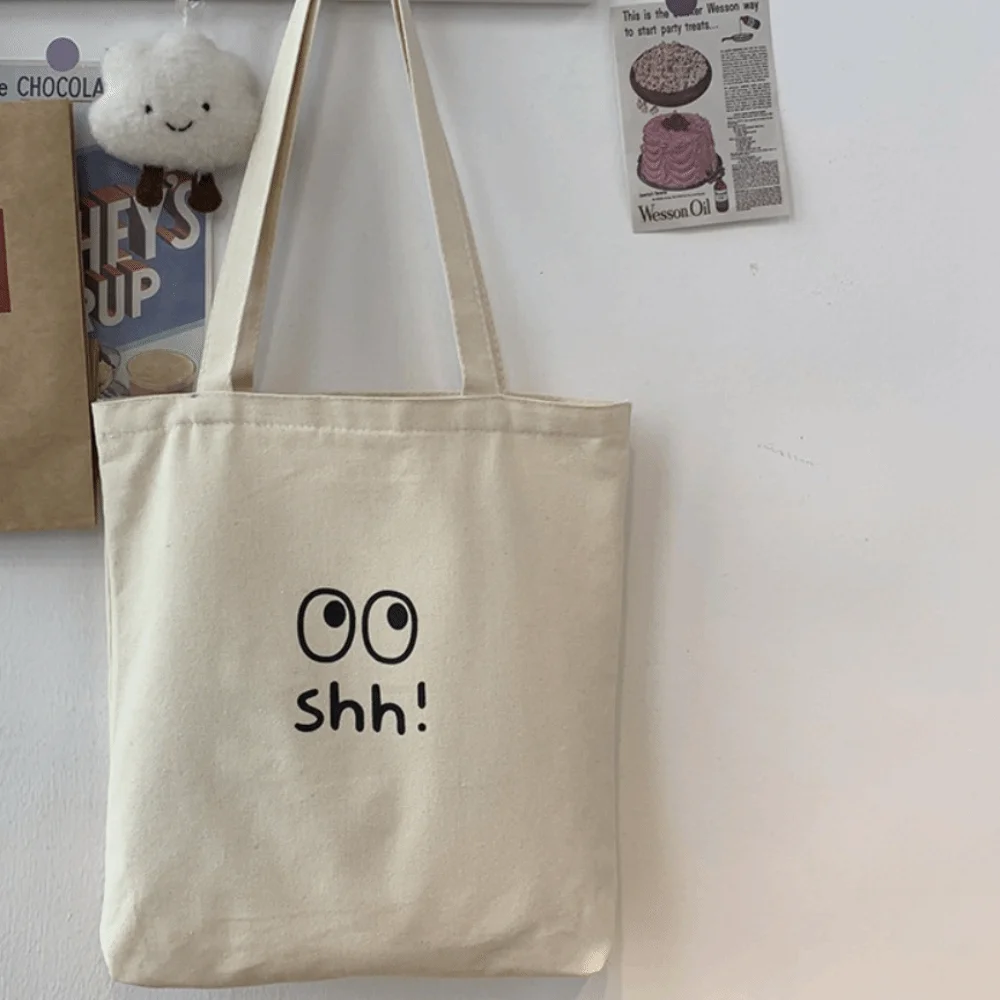 

Shopping Bag Casual Canvas Tote Bag Portable Zipper Mommy Handbag Lunch Bag Large Capacity Cloth Shoulder Bag Students