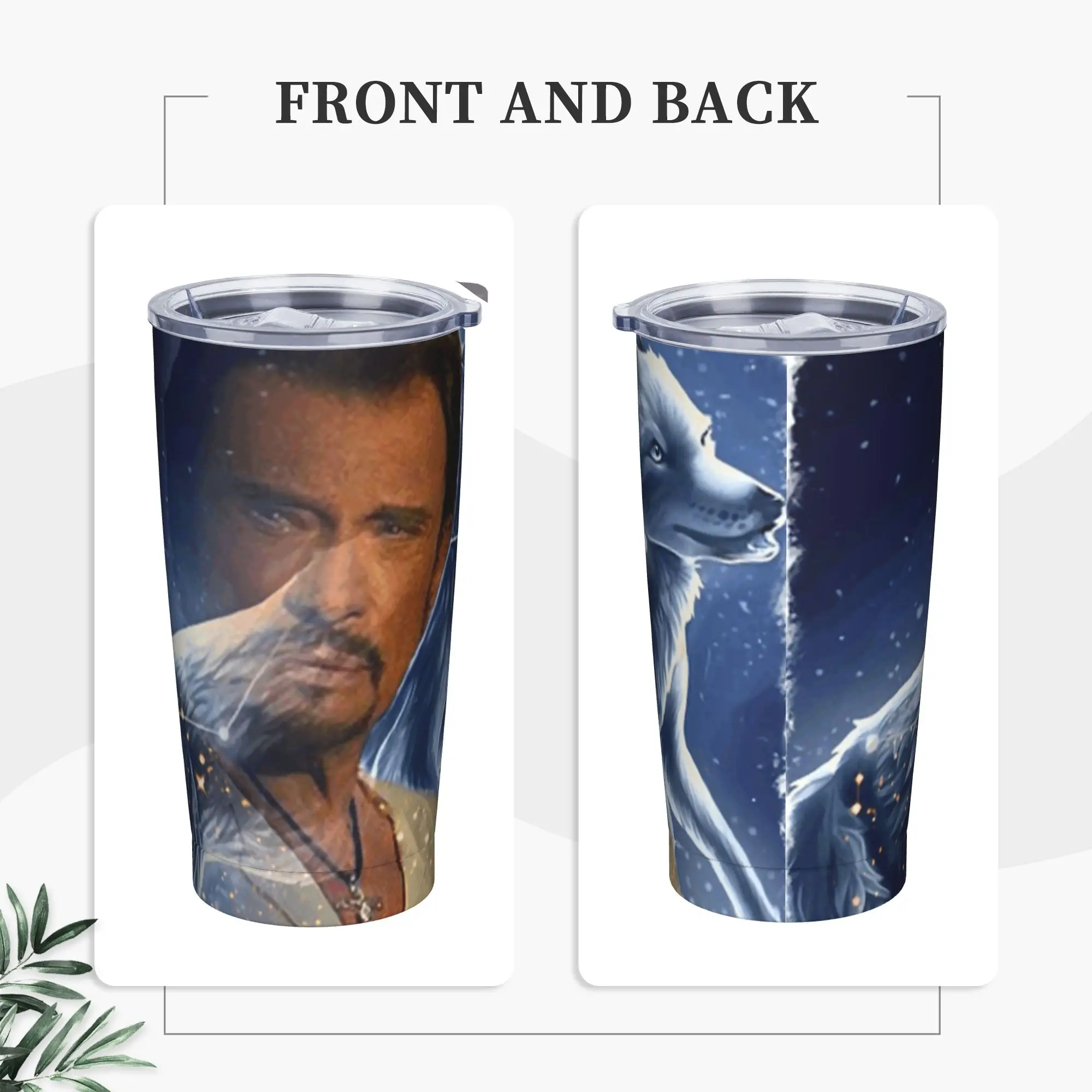 Johnny Hallyday Insulated Tumbler with Lid Rock Music French Singer Stainless Steel Coffee Mugs Outdoor Travel Bottle Cups, 20oz