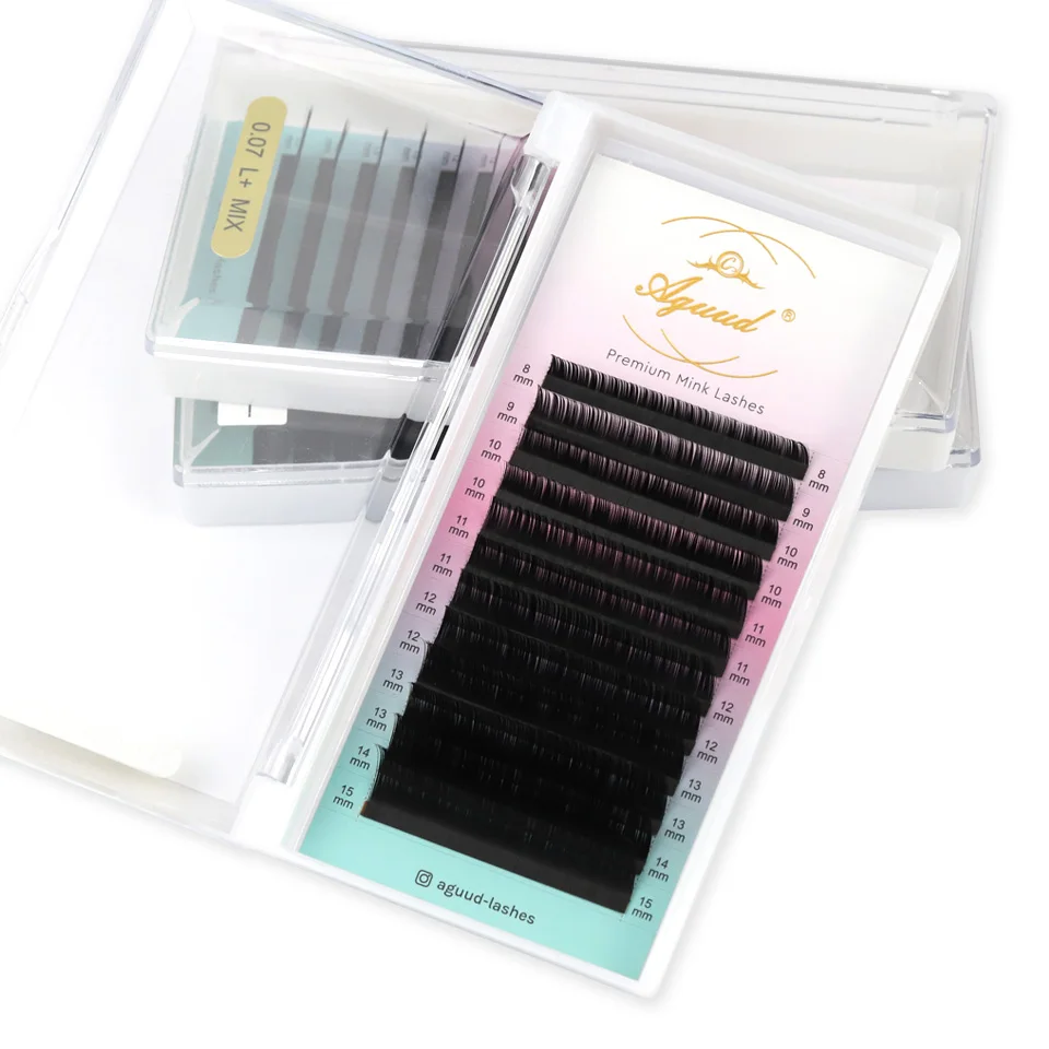 AGUUD L/L+/LC/LD/LU(M)/N curl 12 Rows False Eyelash Extensions Mink Matte Black Material 8-15mm Mixed Tray L curl Makeup Lashes