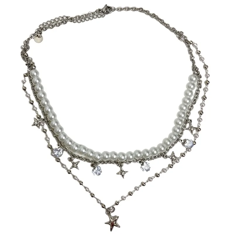 

Star rhinestone pendant pearl necklace light luxury niche design high-end collarbone chain