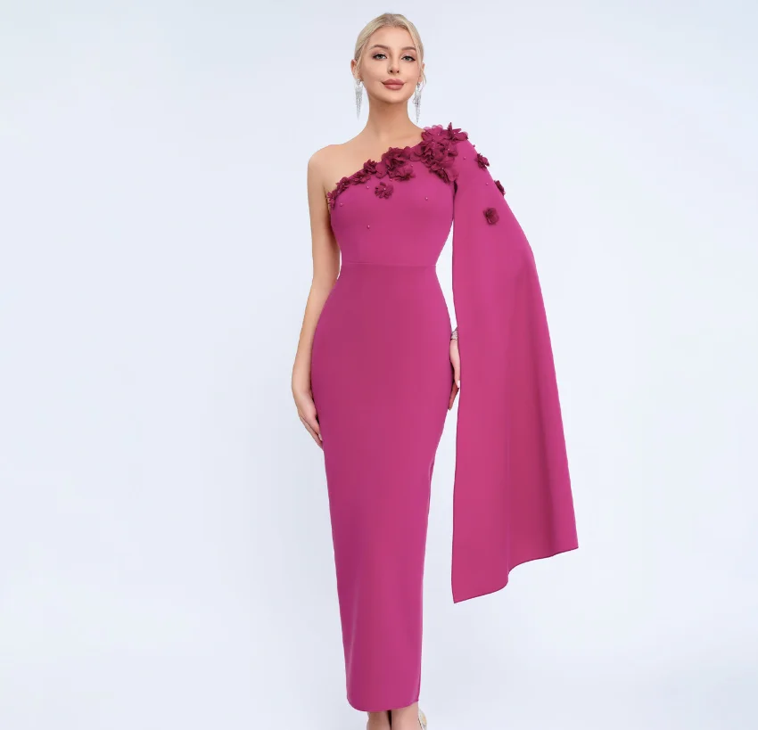 

Customizable Fashionable Shawl Irregular 3D Floral Evening Gown A-Line Formal Party Dress for Mother of the Bride