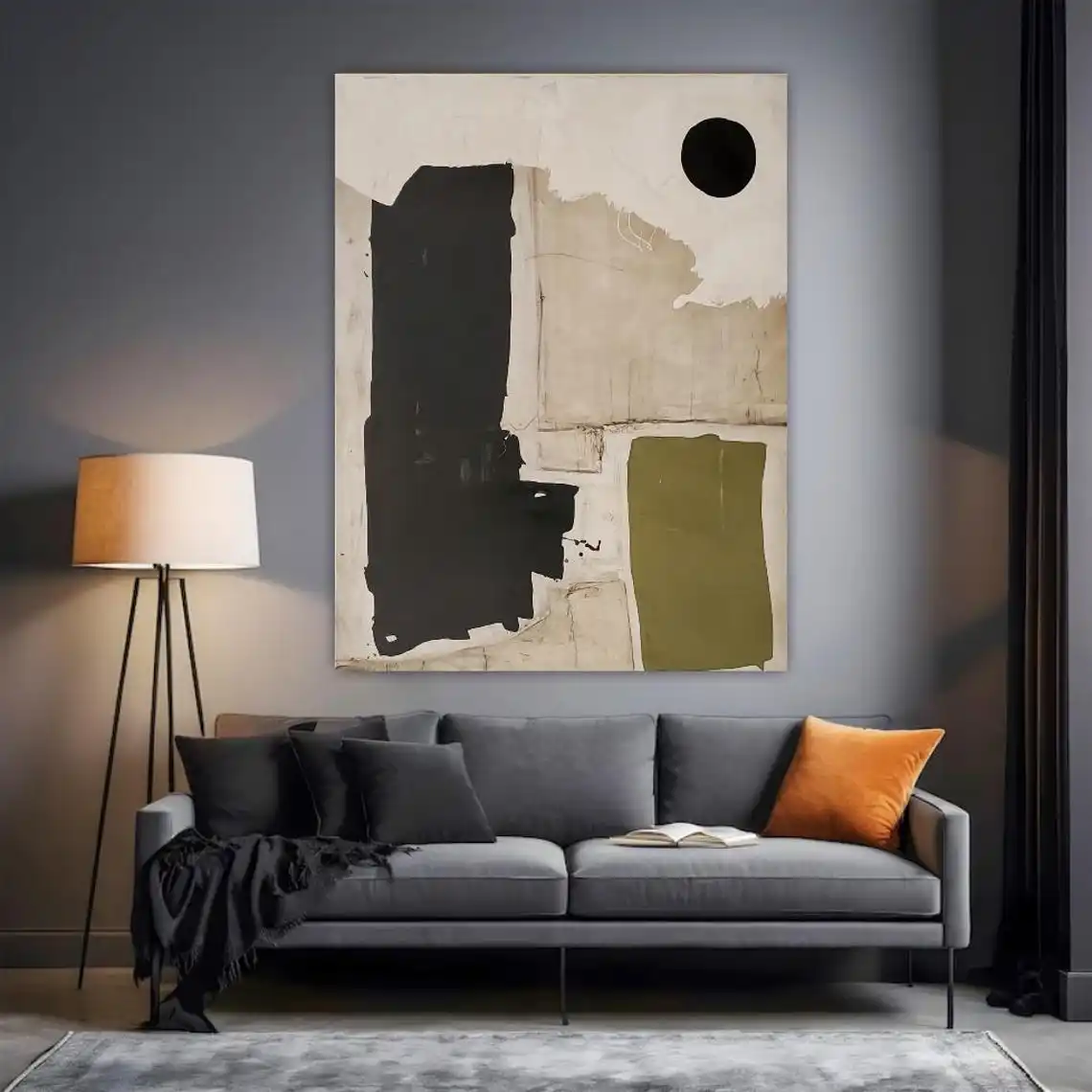 

Black and Beige Wabi Sabi Handmade Painting Wall Art Light Brown Abstract Textured Painting Minimalist Wall Decor Home Decor