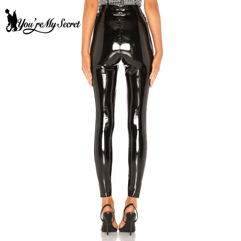 [You're My Secret] Women Pants Black Sexy Mirror Leather High Waist Skintight Trousers Girls Fashion Designer Slim Long Pants