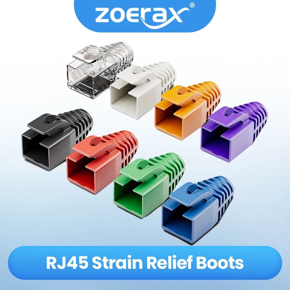 ZOERAX 50-Pack Cat6A/Cat7 Ethernet RJ45 Boots Strain Relief Boots Cable Cap Connector Plug Cover Soft Plastic (OD 7.5mm)